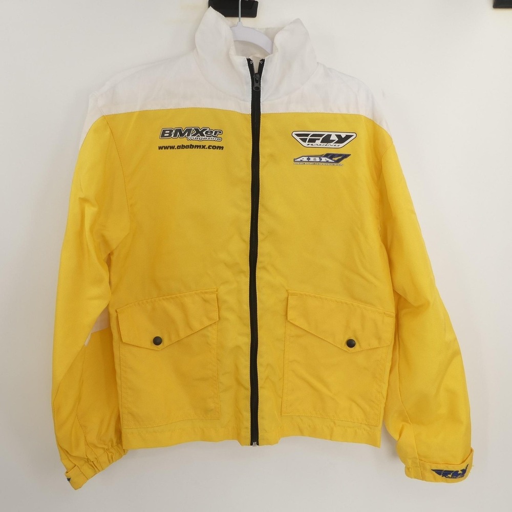 Fly Racing Jacket Men's Small Yellow White BMX Racer ABABMX District Top 10 Logo
